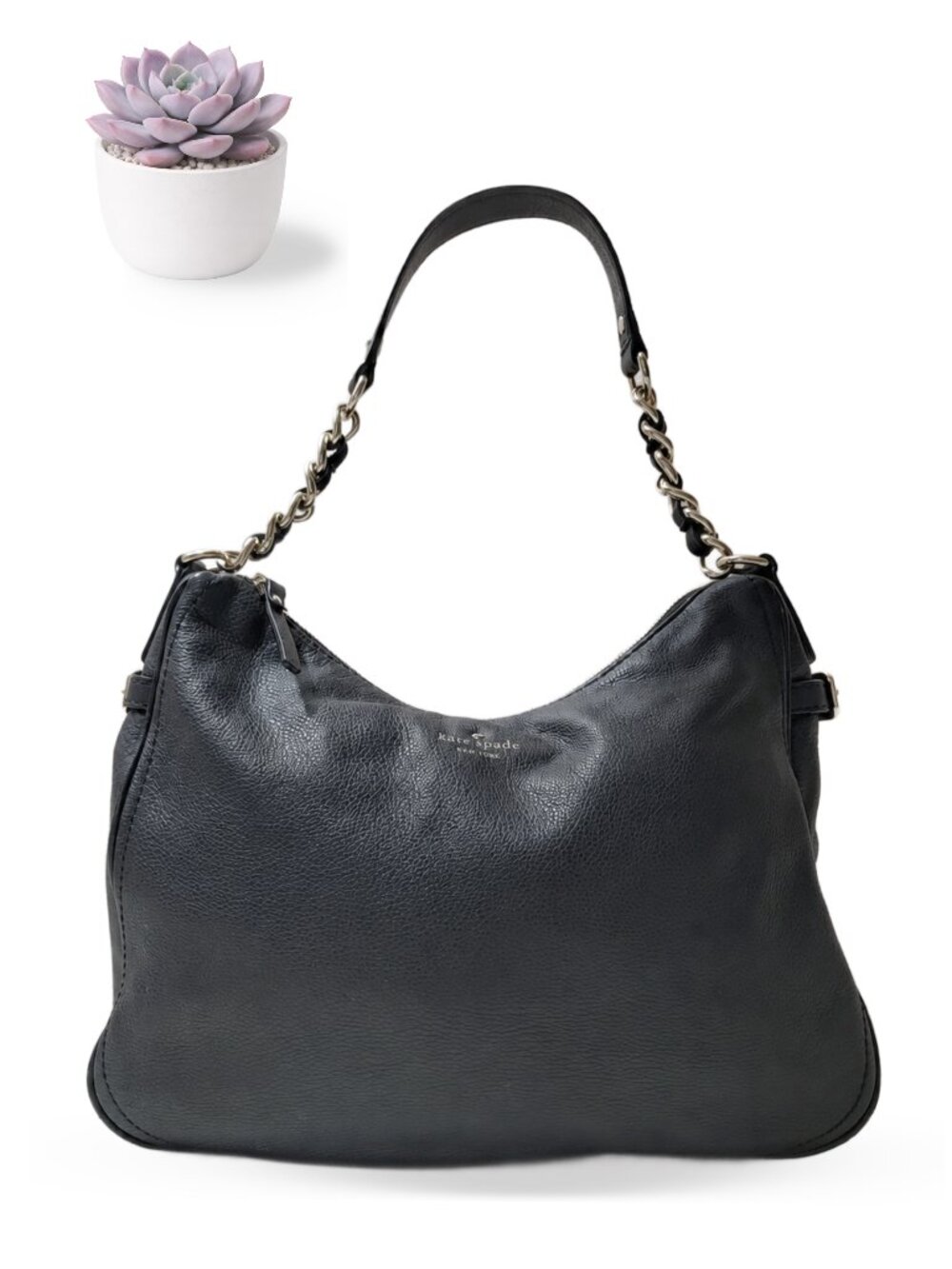 Kate Spade Cobble Hill Black Soft Leather Hobo Shoulder Bag Chain Strap Purse